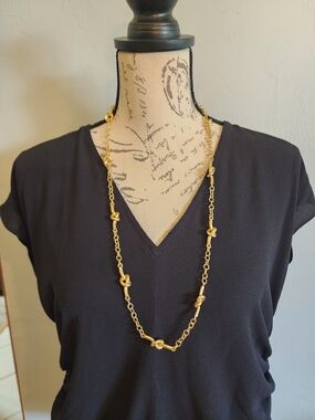Susan SHAW Long Gold Knot-Link Necklace